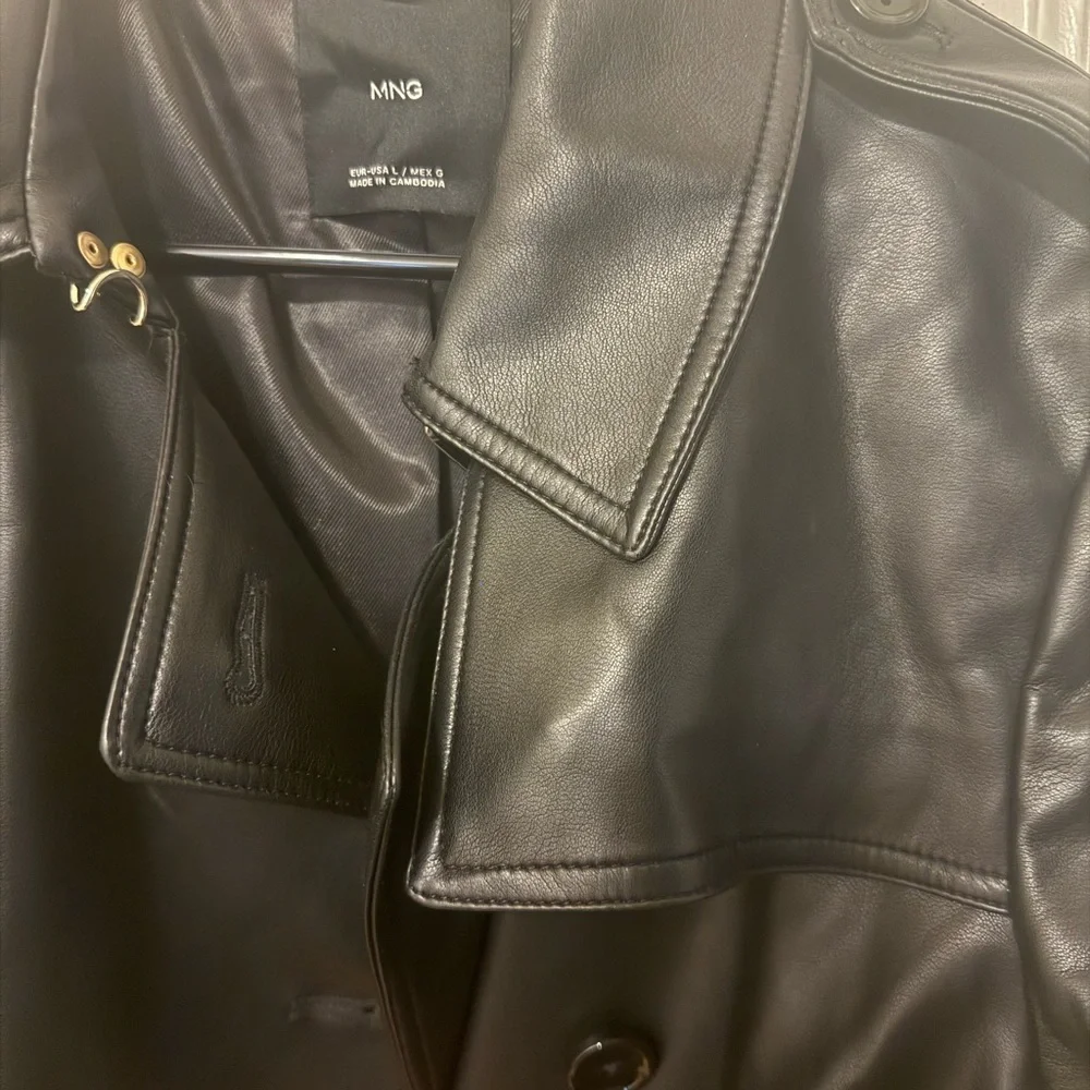 Mango Faux Leather Mid-Length Black Women's Trench Coat - Picture 7 of 7